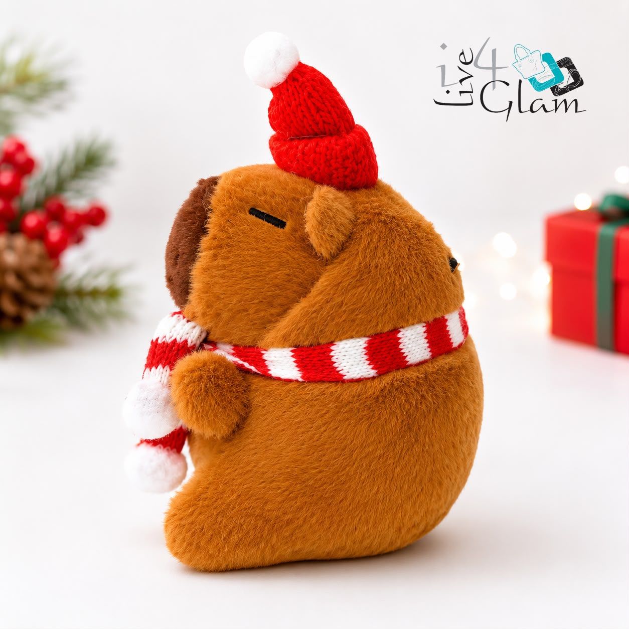 Plush Capybara Keychain Red and White Scarf