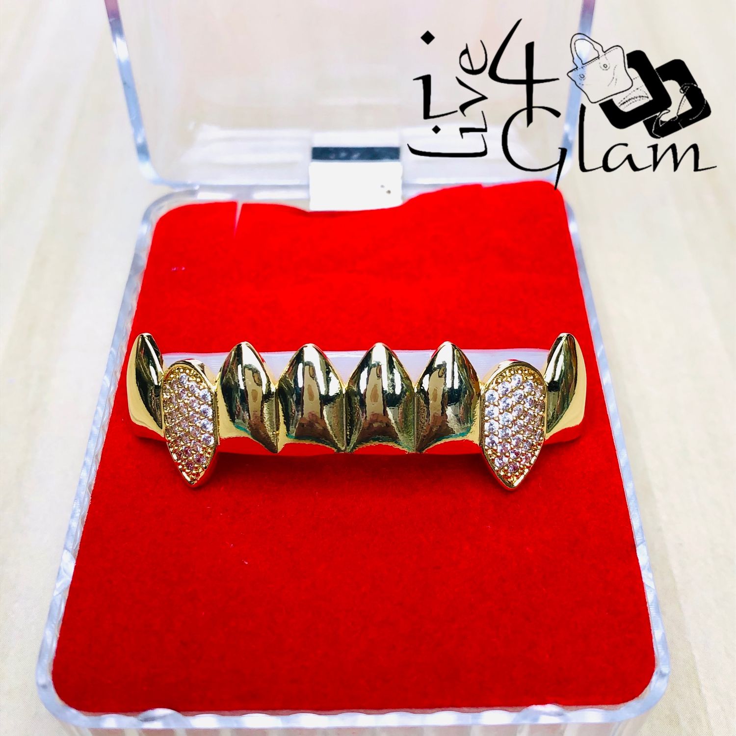 Grillz Gold Iced Out Vampire Fang Top
