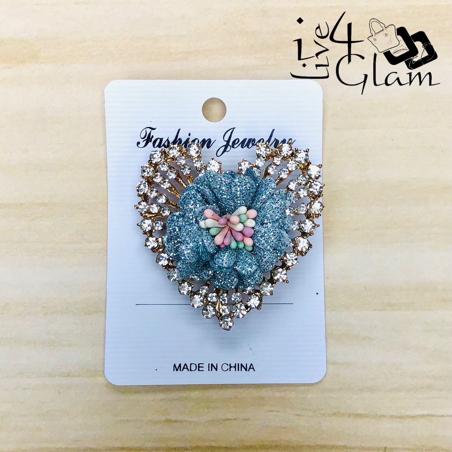 Light Blue Heart Shaped Broach with Cz