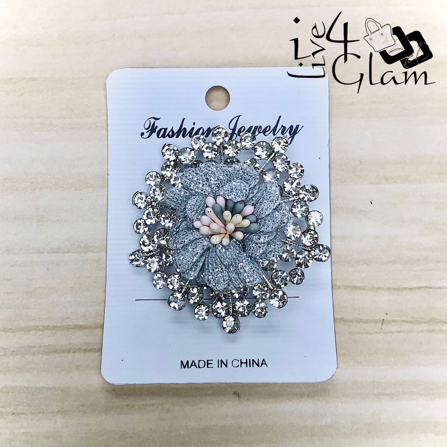 Gray Flower Shaped Broach with Cz