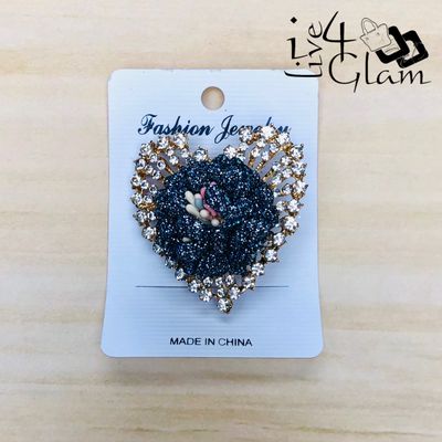 Dark Blue Heart Shaped Broach with Cz