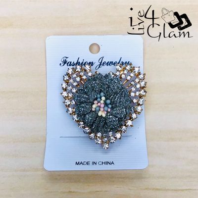 Gray Heart Shaped Broach with Cz