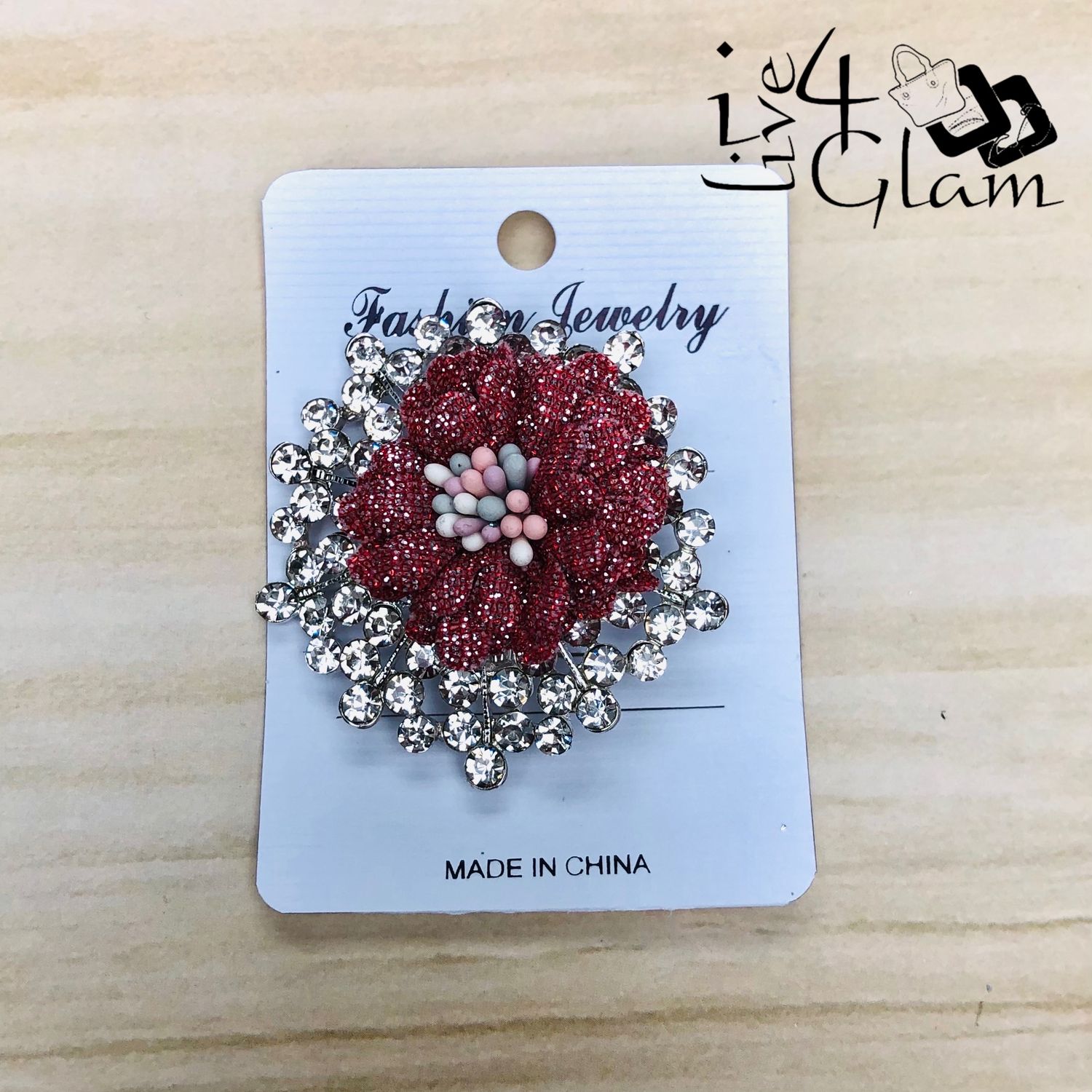 Red Flower Shaped Broach with Cz