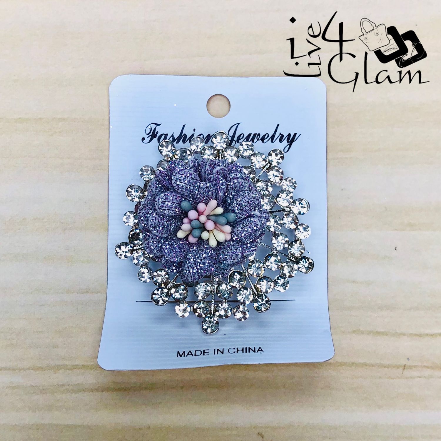 Purple Flower Shaped Broach with Cz