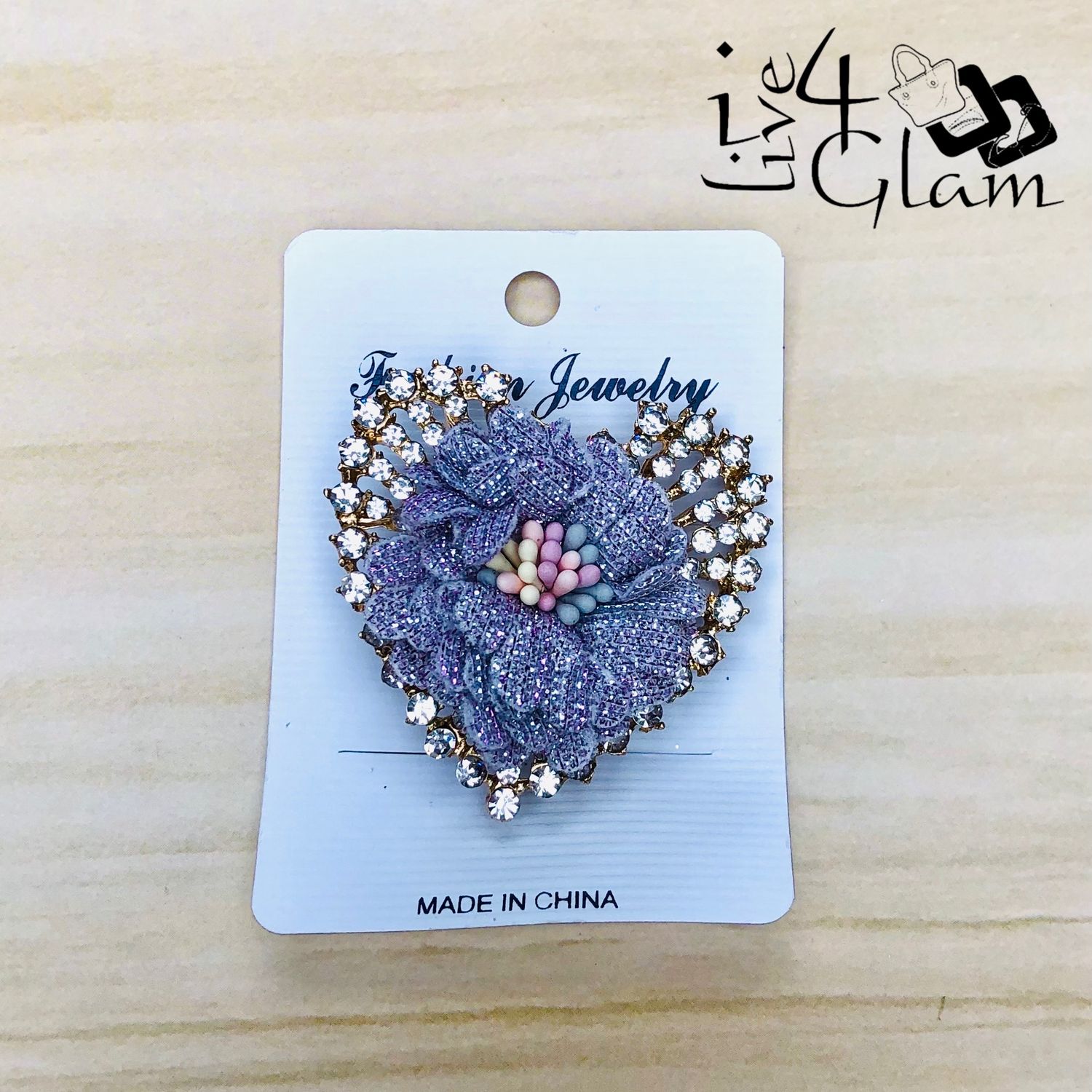 Purple Heart Shaped Broach with Cz