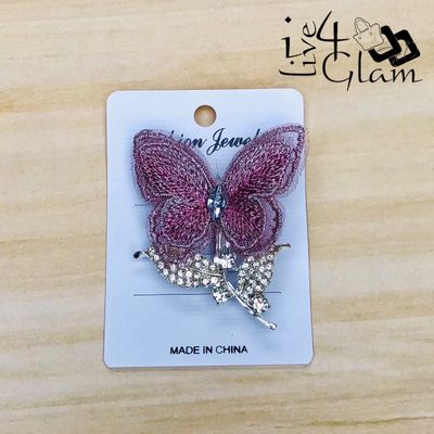 Pink Butterfly Shaped Broach with Rhinestone Silver Stem