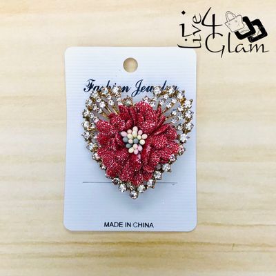 Red Heart Shaped Broach with Cz