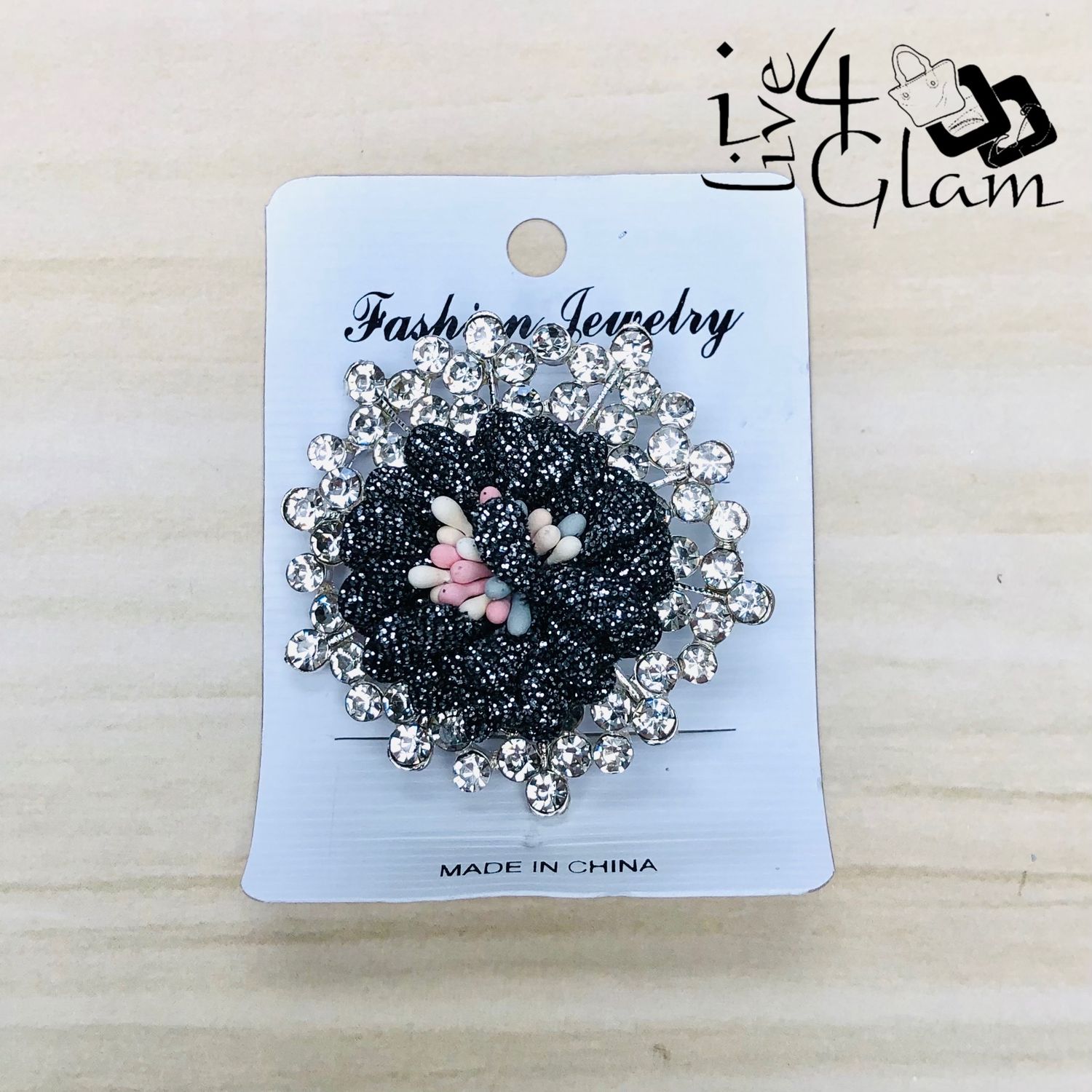 Black Flower Shaped Broach with Cz