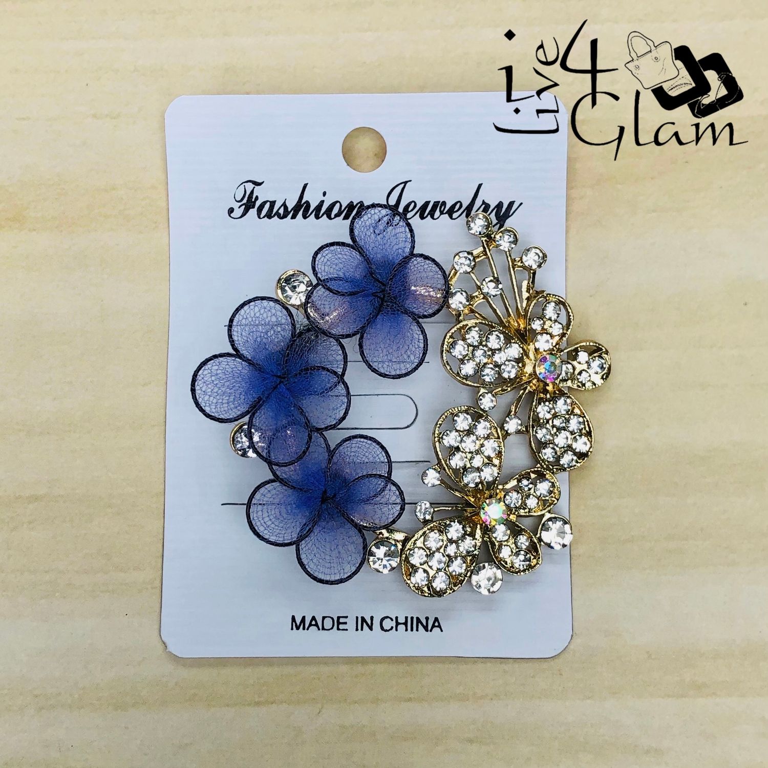 Purple Triple Flower with Gold Butterfly Broach