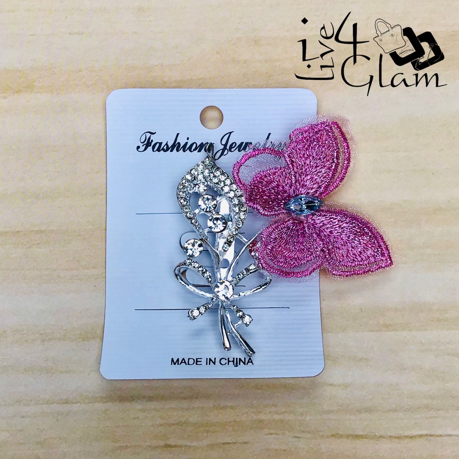 Pink Butterfly Broach with Silver Bow
