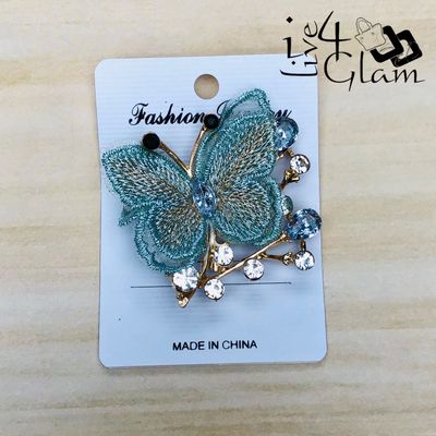 Blue Butterfly Broach with Blue Rhinestone Gold Stem