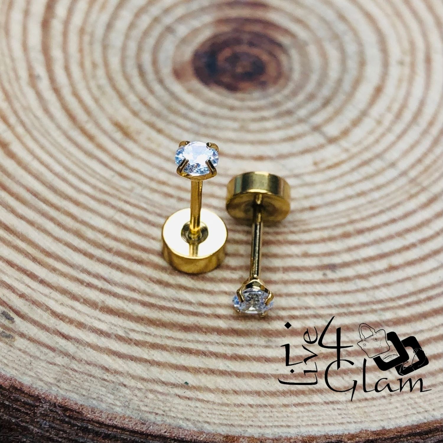 Stainless Steel 3mm Cz Gold Flat Back Stud