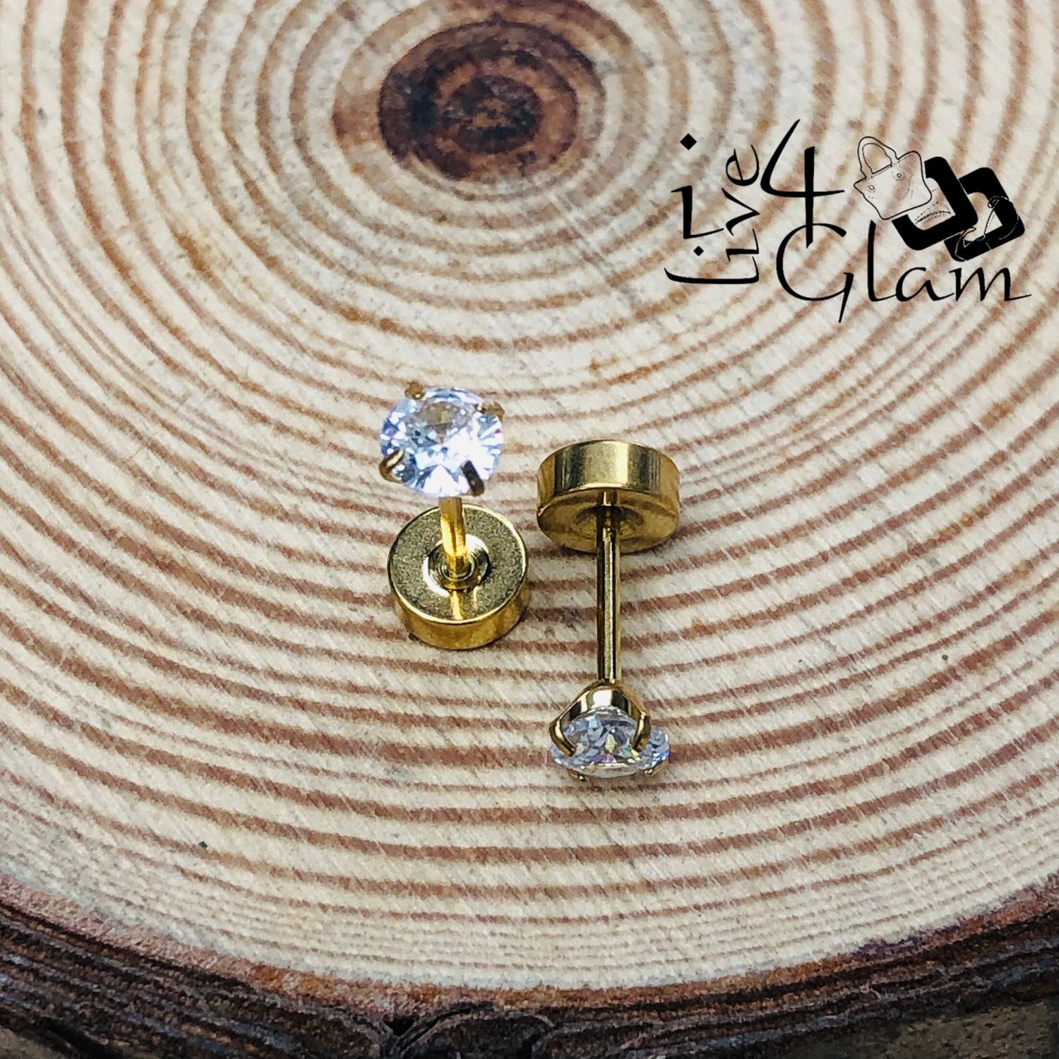 Stainless Steel 4mm Cz Gold Flat Back Stud