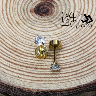Stainless Steel 4mm Cz Gold Flat Back Stud