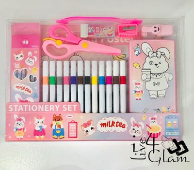 Stationery Set Pink Markers, Sharpener, Eraser