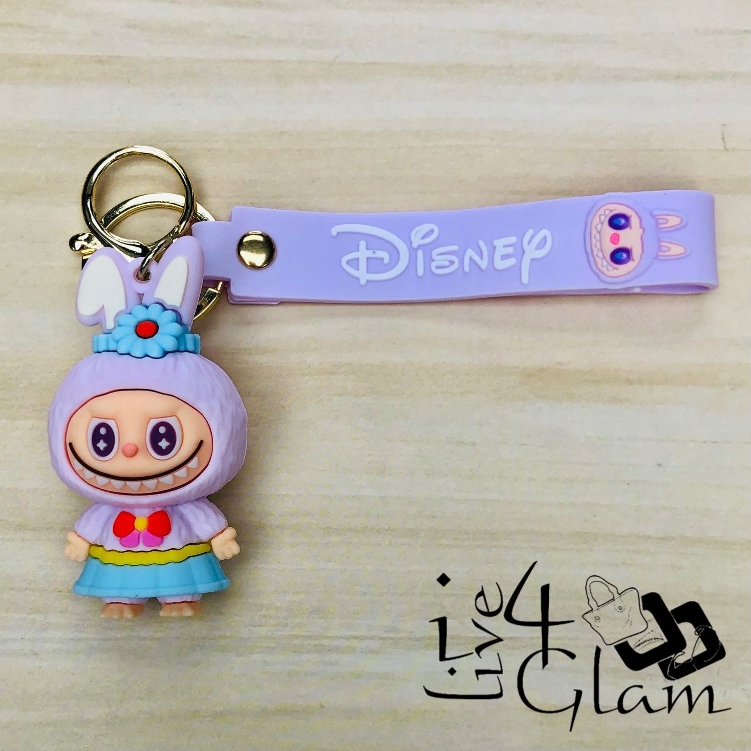 Purple Labubu Keychain w Blue Flower