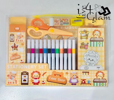 Stationery Set Orange Markers, Sharpener, Eraser