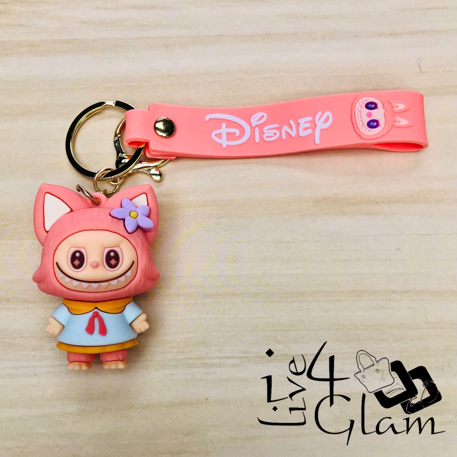 Pink Labubu Keychain w Purple Flower