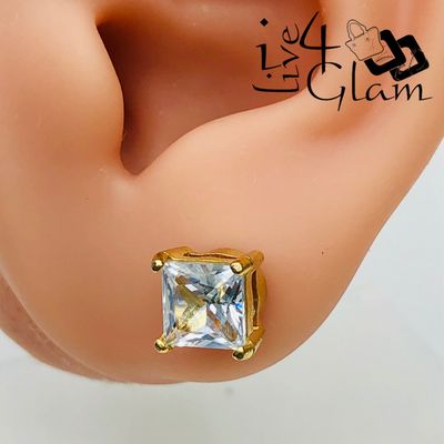 Stainless Steel 6mm Square Cz Gold Magnetic Stud