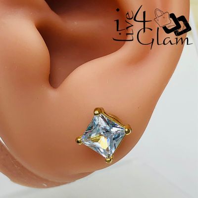 Stainless Steel 6mm Square Cz Gold Magnetic Stud