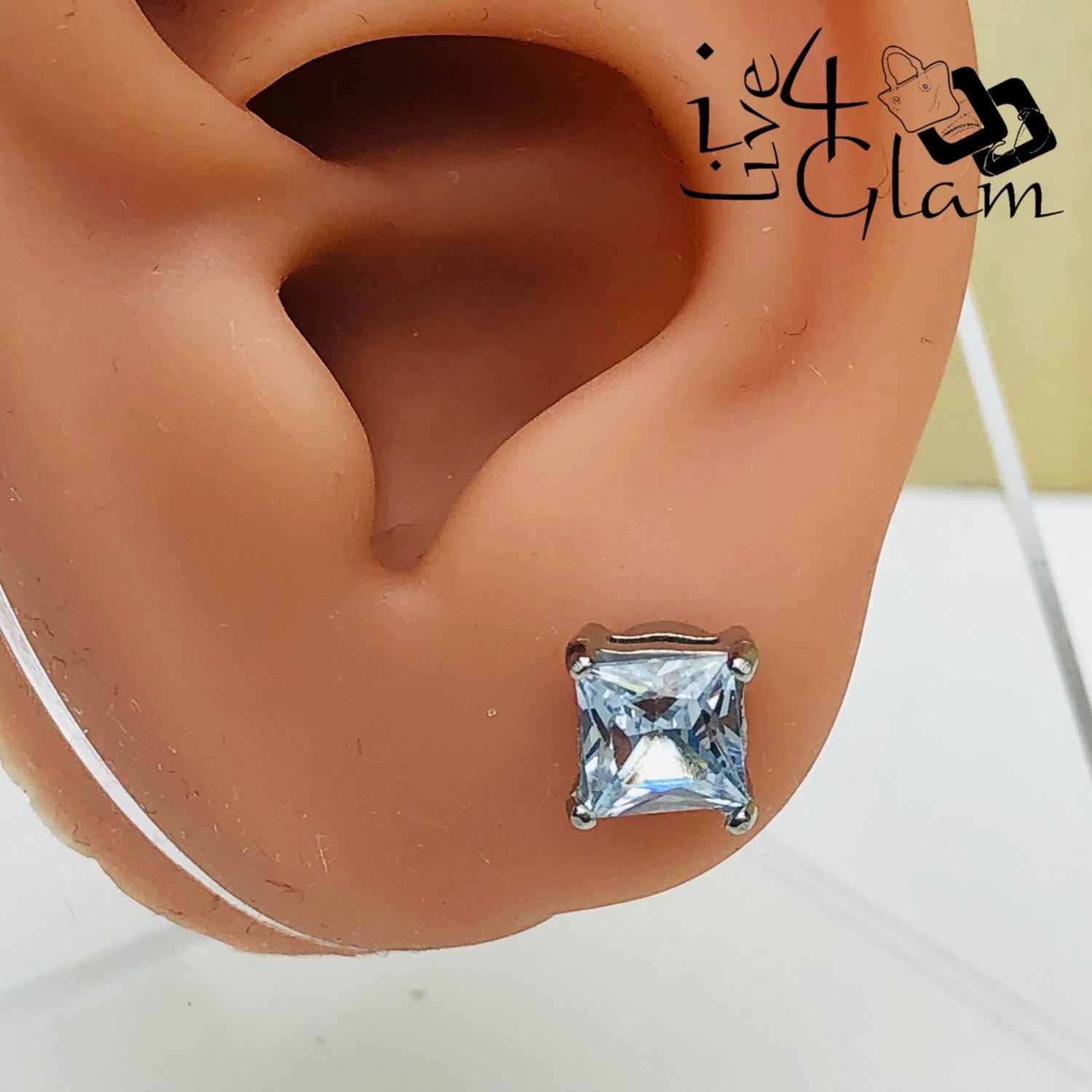 Stainless Steel 6mm Square Cz Silver Magnetic Stud