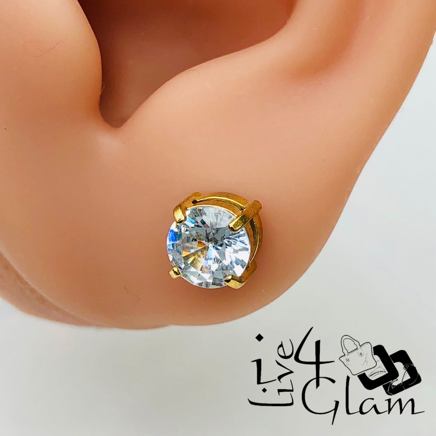Stainless Steel 6mm Round Cz Gold Magnetic Stud