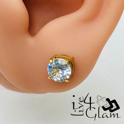 Stainless Steel 6mm Round Cz Gold Magnetic Stud