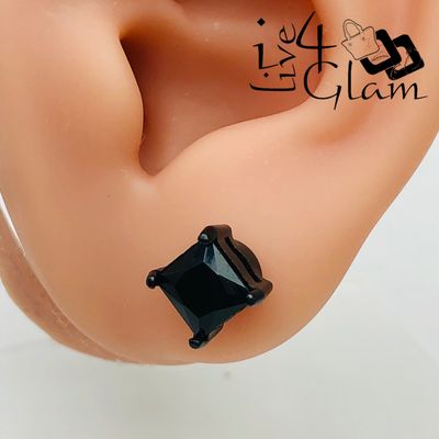 Stainless Steel 6mm Square Cz Black Magnetic Stud