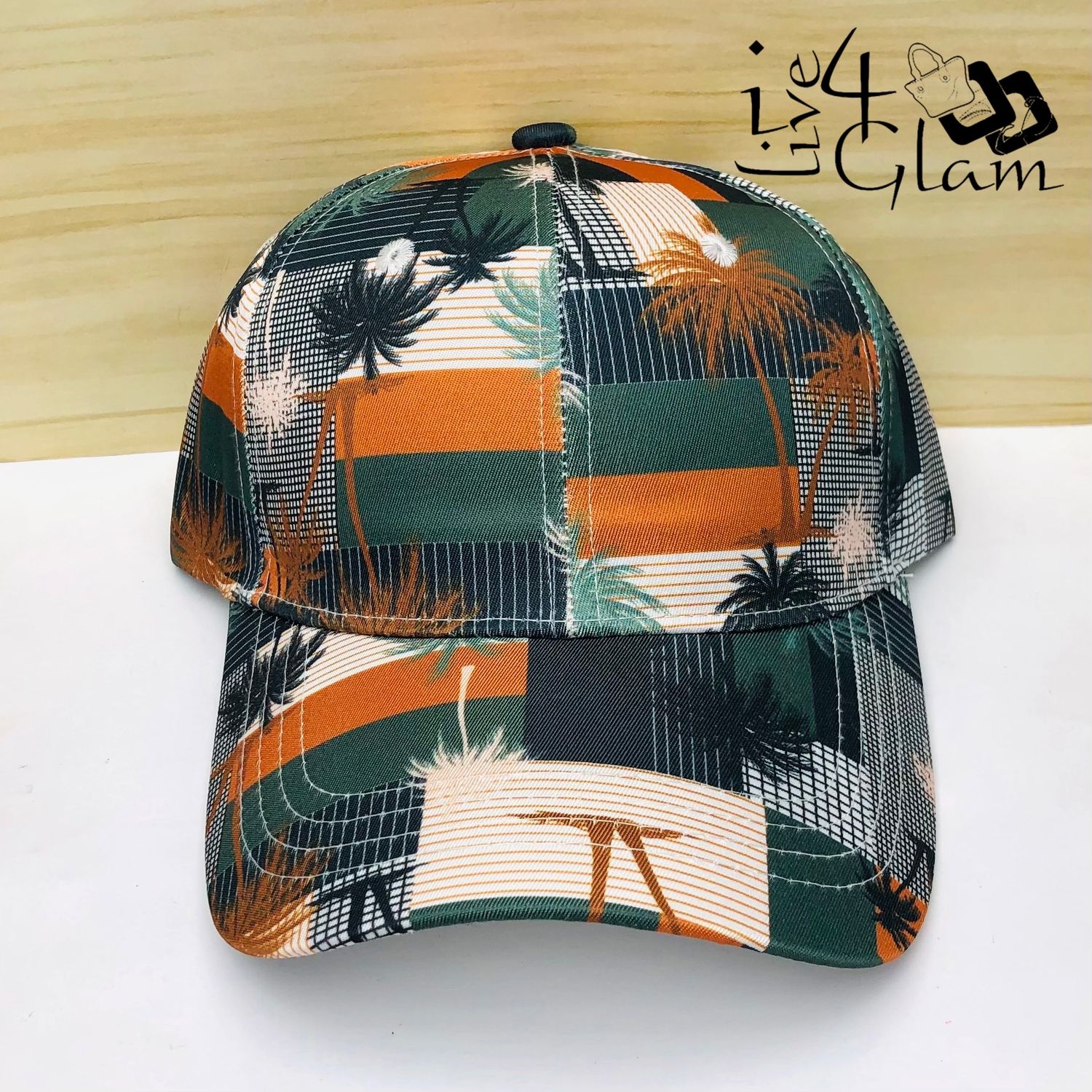 Palm Tree Pattern Trucker Cap Orange and Green