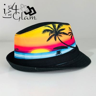 Palm Tree Sunset Fedora Black