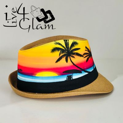 Palm Tree Sunset Fedora Brown