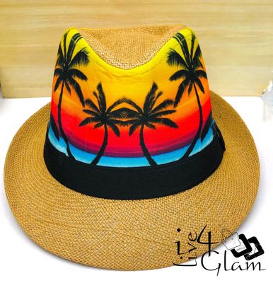 Palm Tree Sunset Fedora Brown
