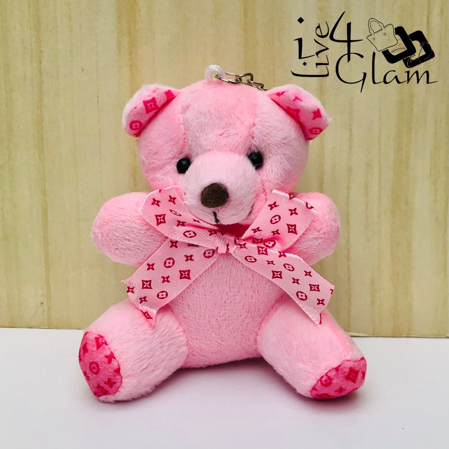 Plush Bear with Bow Keychain, Color: Pink