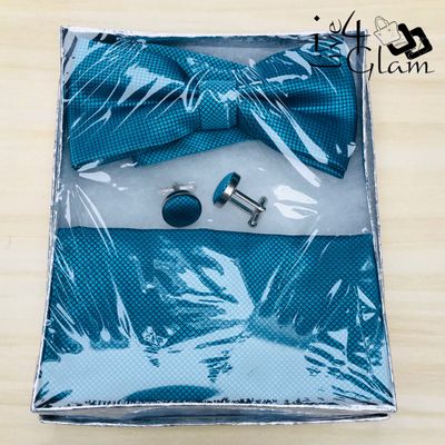 Men's Tie, Handkerchief and Cuff Link Set Blue Chevron Pattern