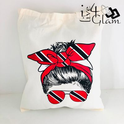White Canvas Tote Bag Lady w Flag Bandanna