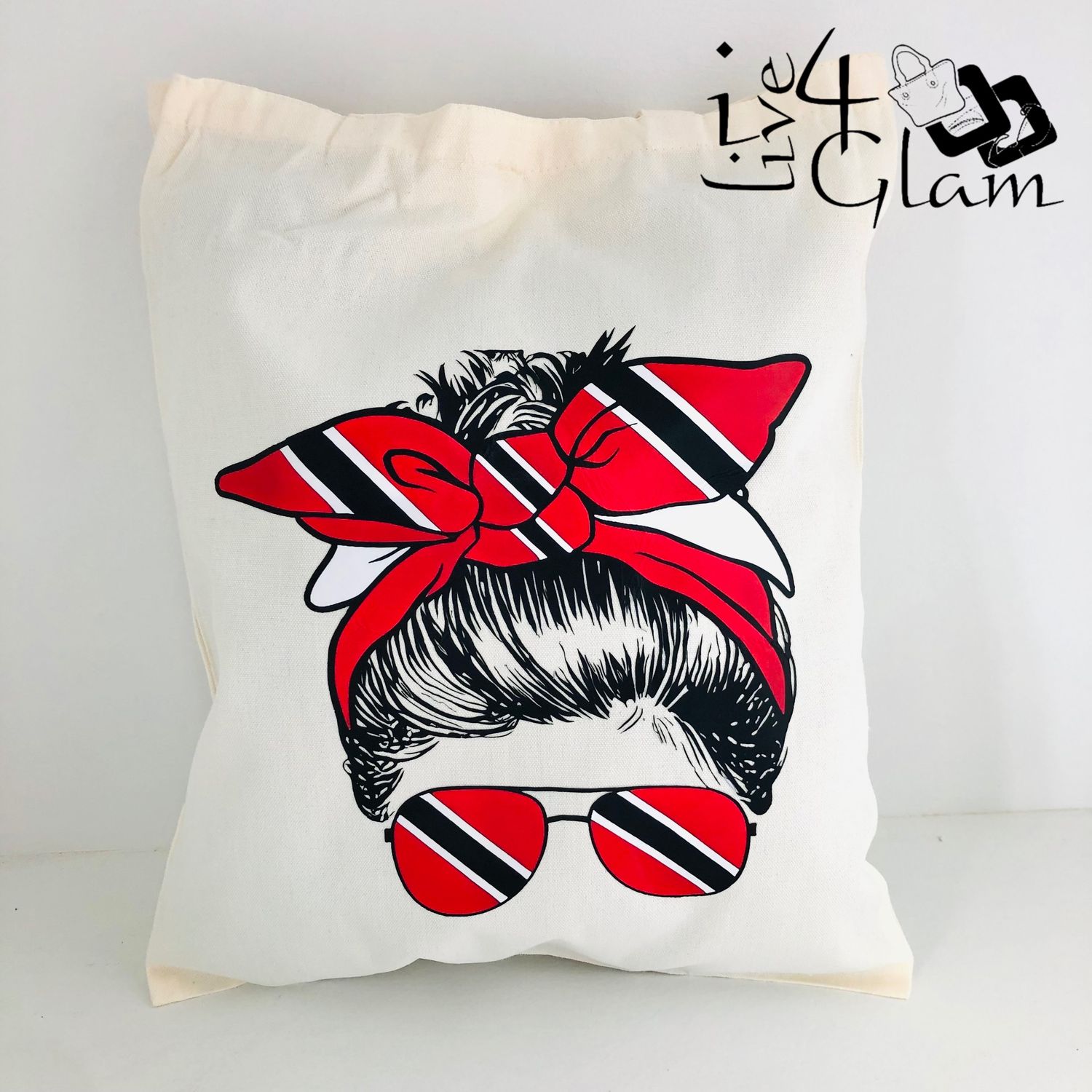 White Canvas Tote Bag Lady w Flag Bandanna