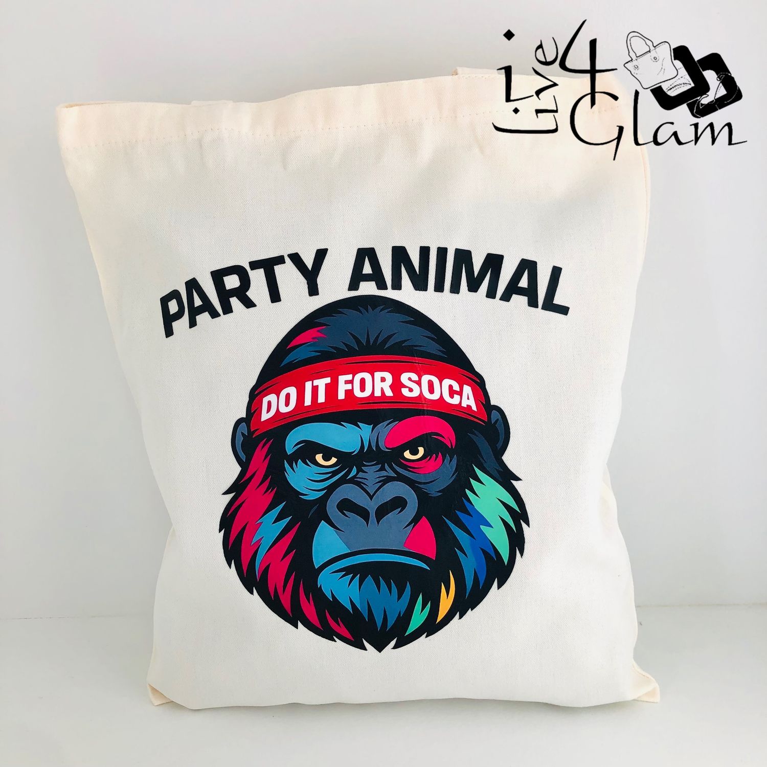 White Canvas Tote Bag Party Animal