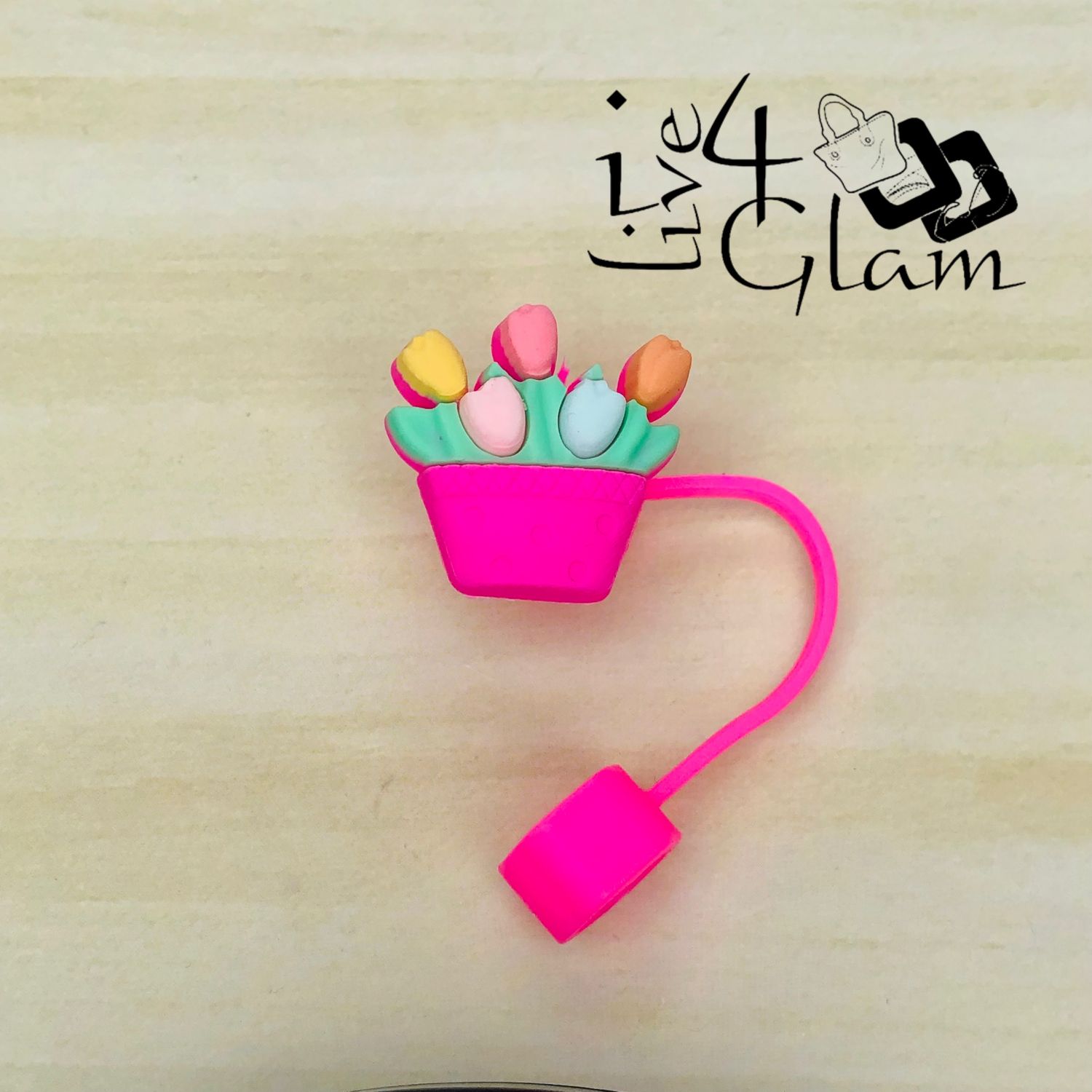 Large Flower Bouquet Straw Cover, Color: Pink