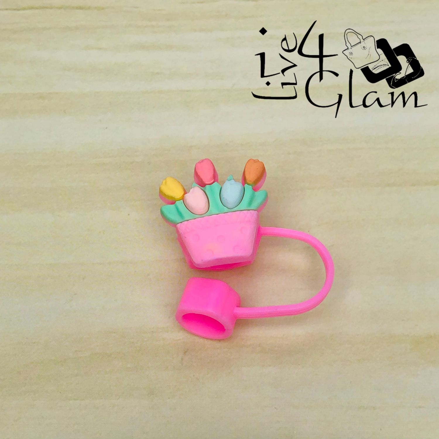 Large Flower Bouquet Straw Cover, Color: Light Pink