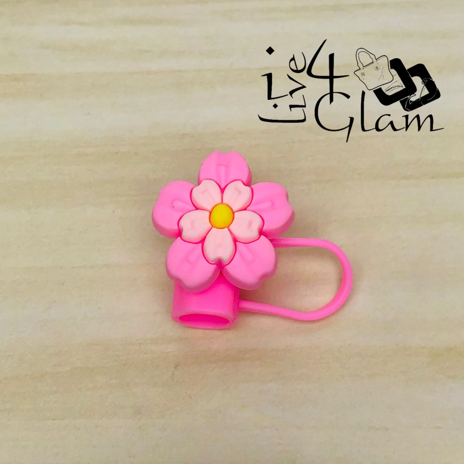 Large Cherry Blossom Flower Straw Cover, Color: Light Pink