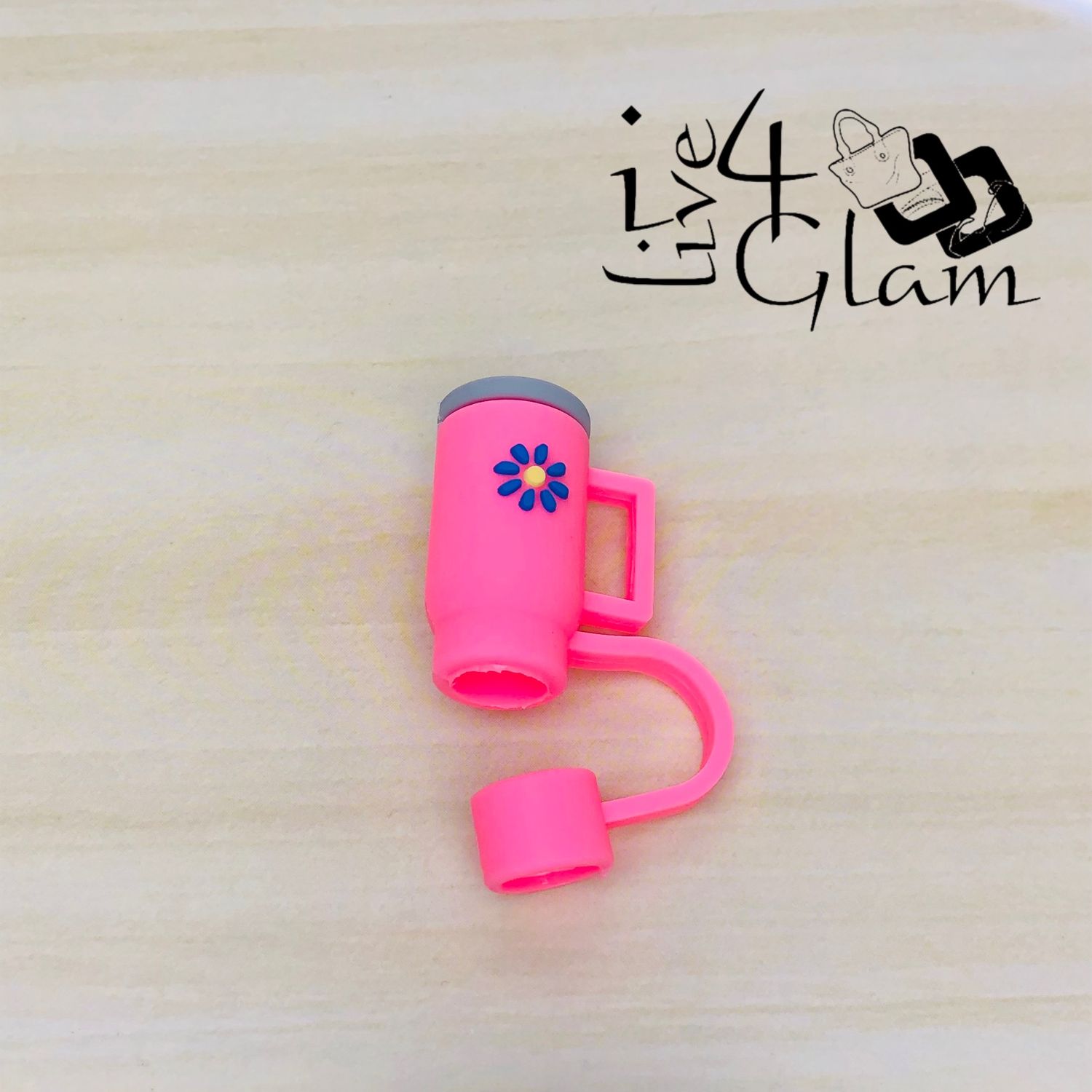 Large Cup Silicone Straw Cover, Style: Pink w Blue Flower