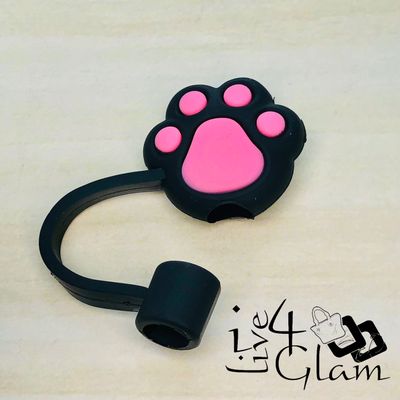 Silicone Straw Cover Paw Black/Pink