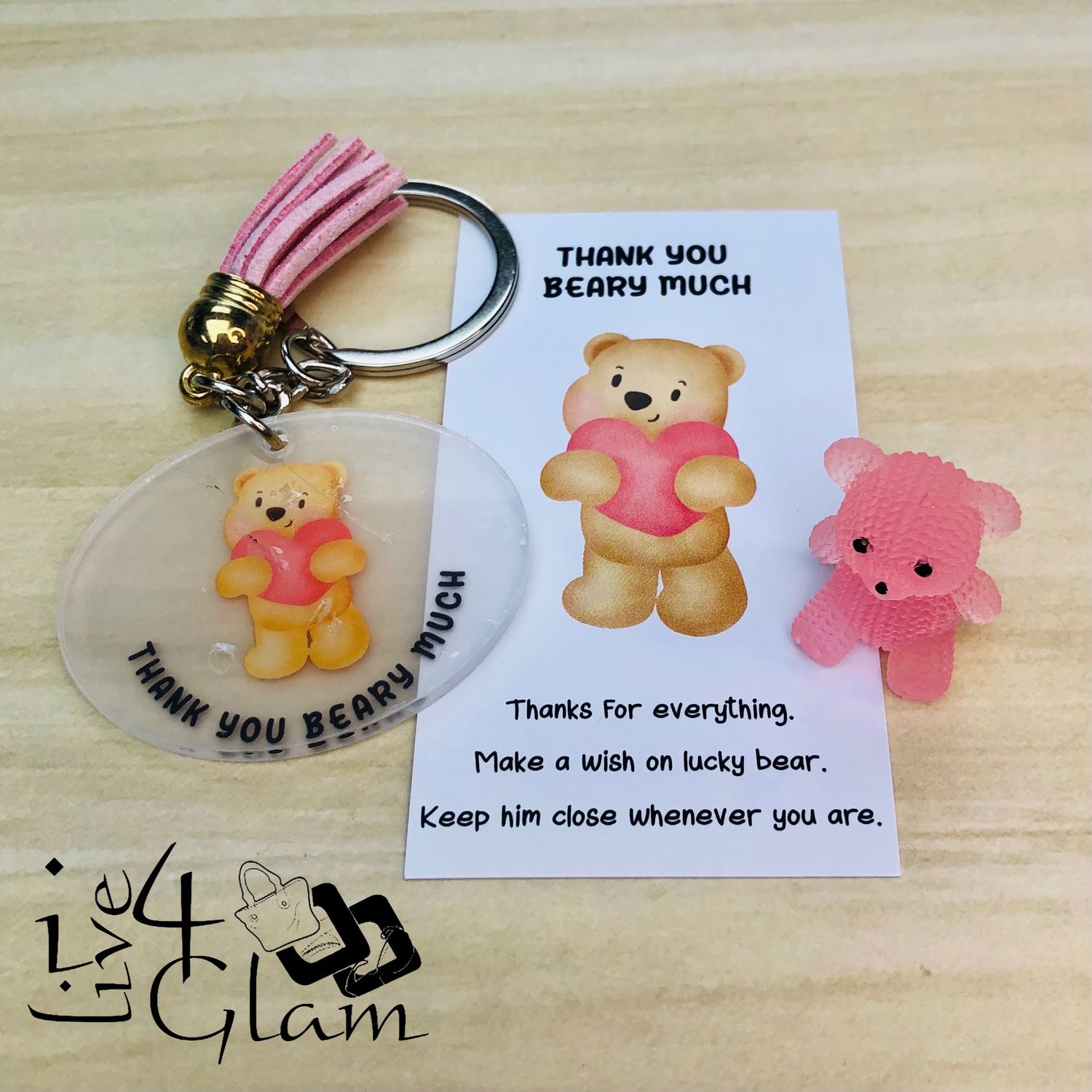 Inspirational Card with Pocket Animal and Keychain Bear