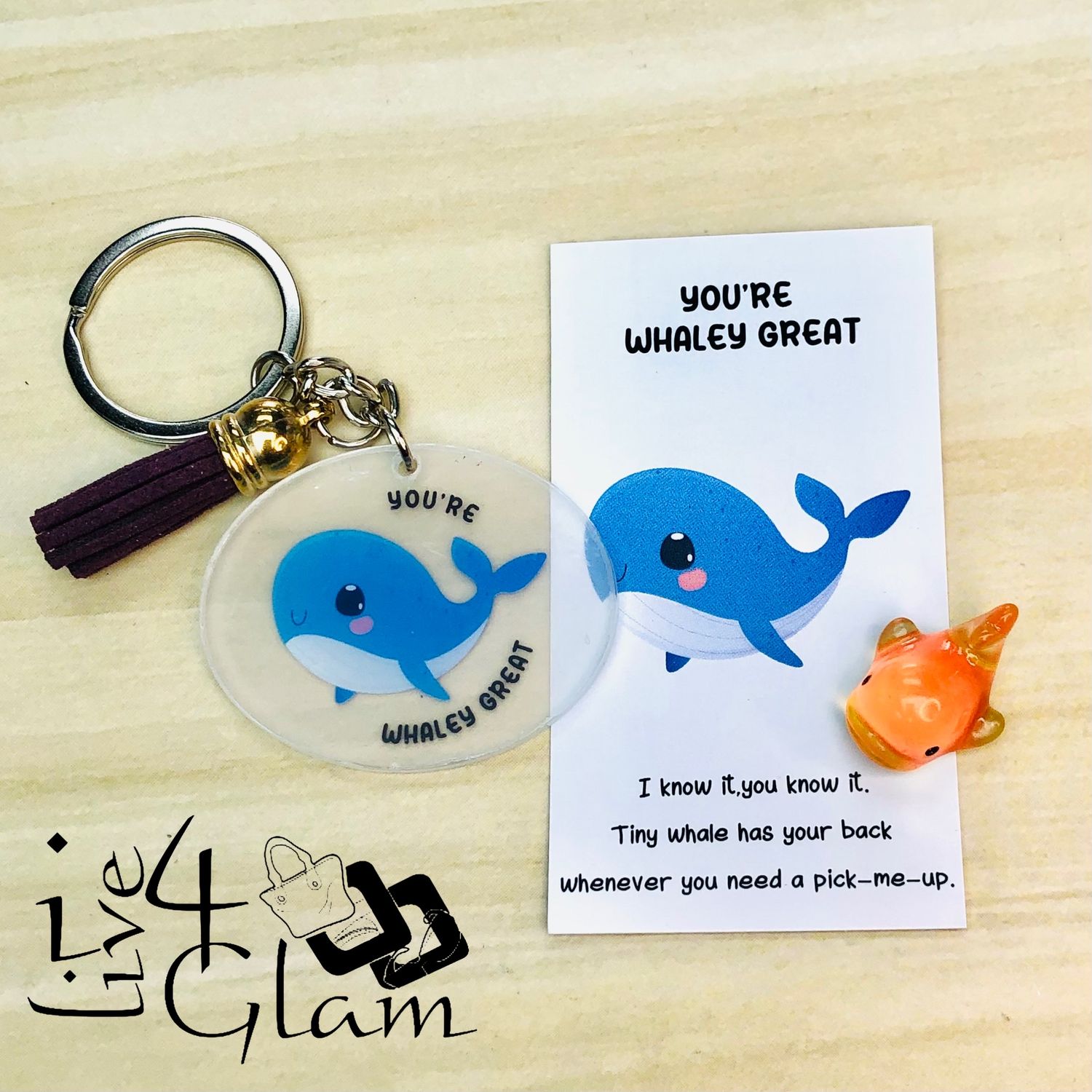 Inspirational Card with Pocket Animal and Keychain Whale