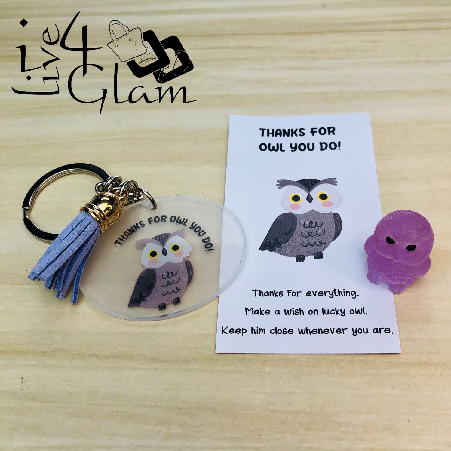 Inspirational Card with Pocket Animal and Keychain Owl