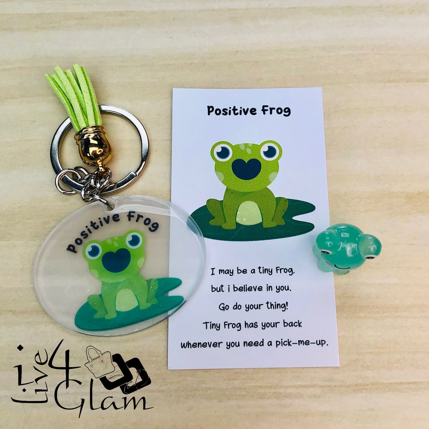 Inspirational Card with Pocket Animal and Keychain Frog