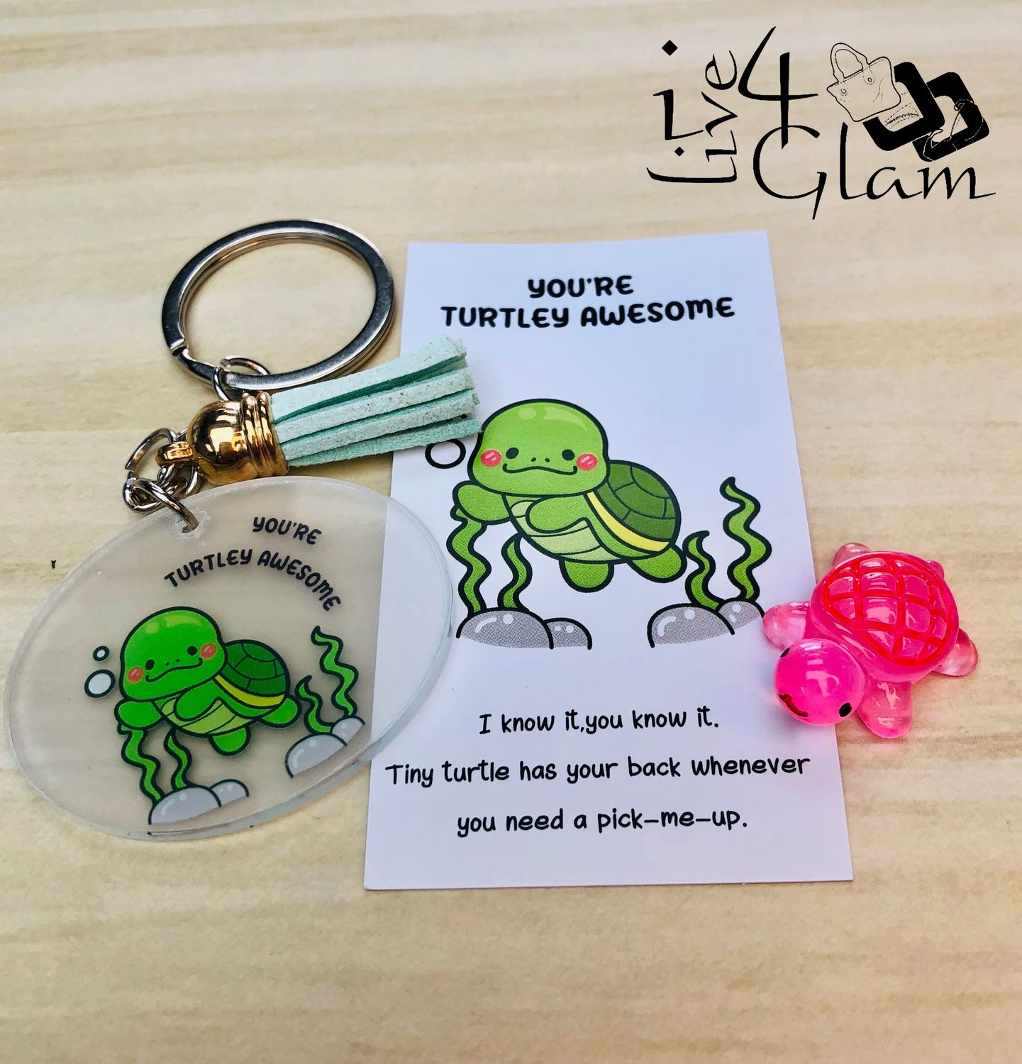 Inspirational Card with Pocket Animal and Keychain Turtle