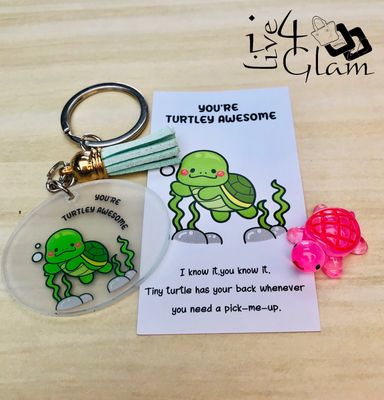 Inspirational Card with Pocket Animal and Keychain Turtle