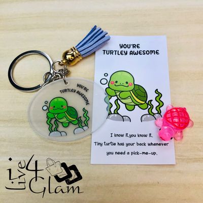Inspirational Card with Pocket Animal and Keychain Turtle