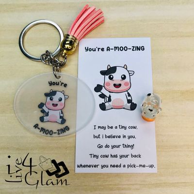 Inspirational Card with Pocket Animal and Keychain Cow